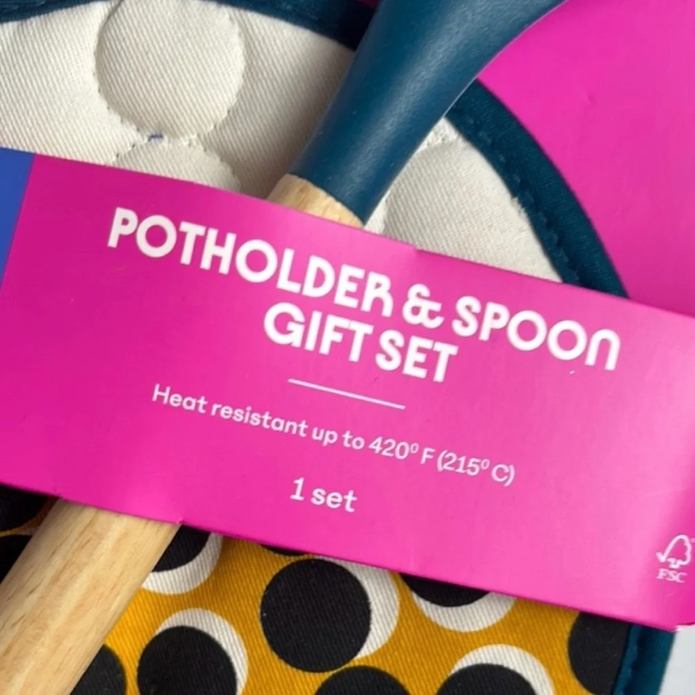 Tabitha Brown Limited Edition Teal Spoon & Polka Dot Potholder Set
